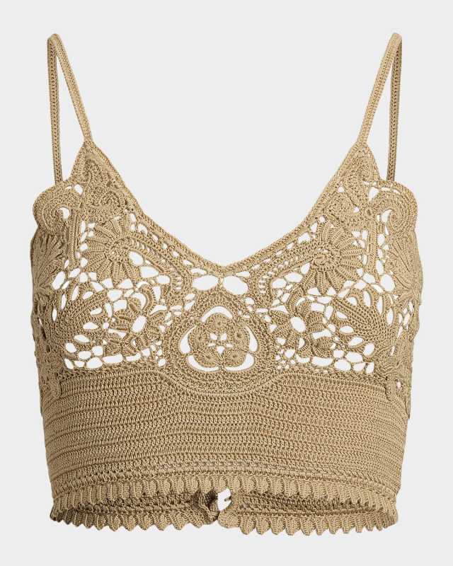 Floral Silk Crochet Knit Crop Bralette